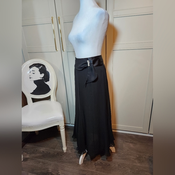 Black Chiffon Maxi Skirt with Rhinestone Detail at Waist - Picture 7 of 12